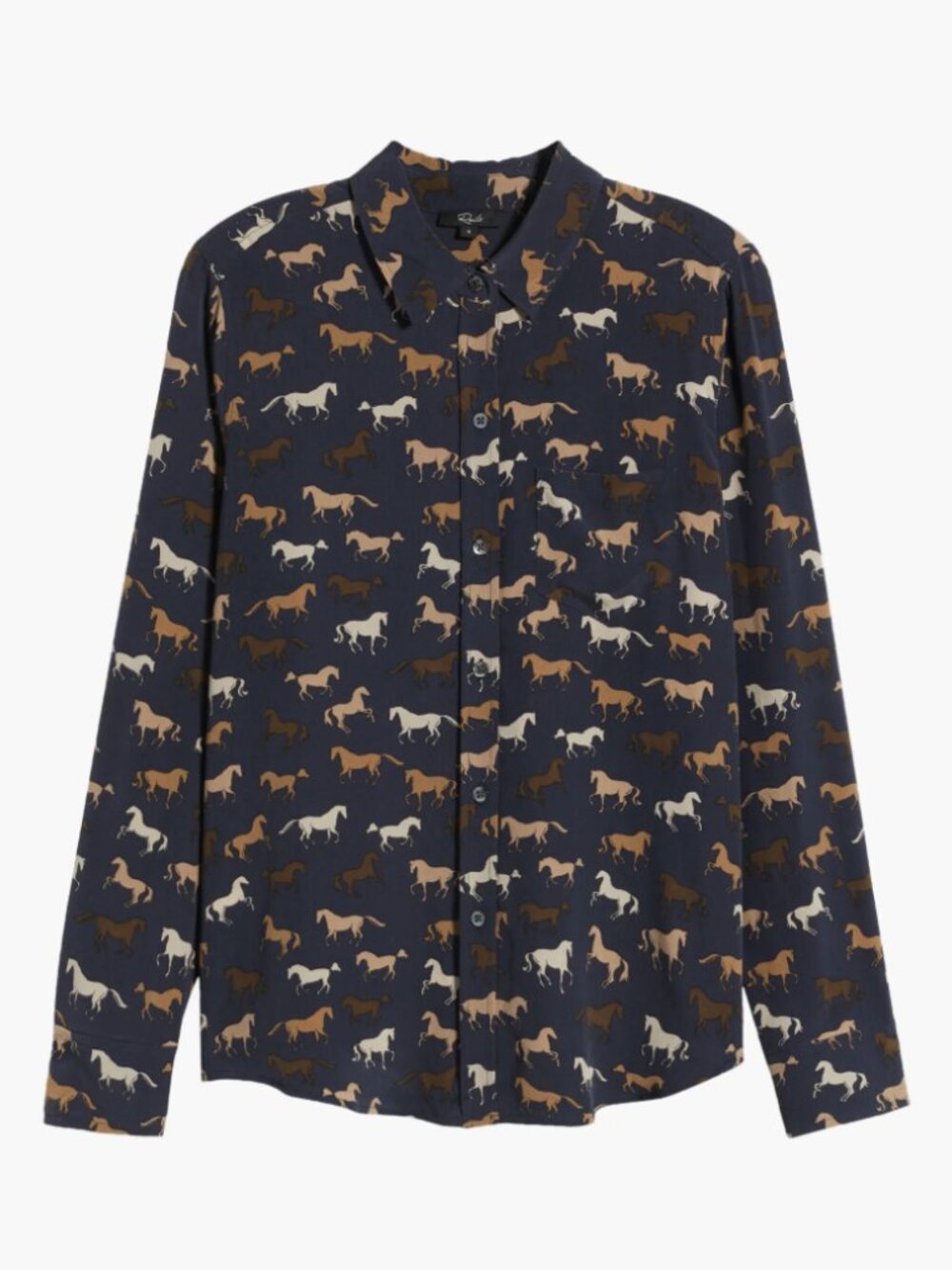 Rails Kate Shirt Navy Blue Horses Silk Button Down Blouse Equestrian Size XL
